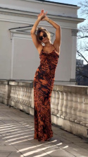 Sukienka LA MILLA maxi print brązowo-czarny