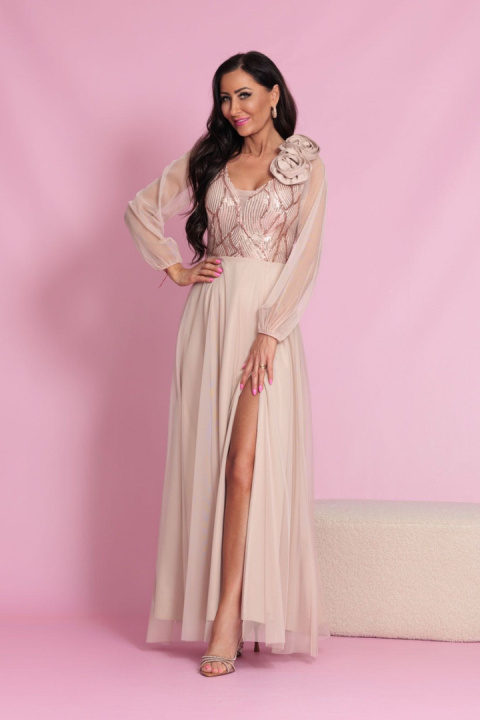 Sukienka Maxi STELLA / beżowa-złota