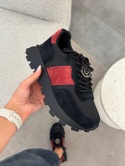 Czarne Sneakersy ze skóry naturalnej GDXF-112