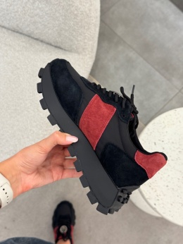 Czarne Sneakersy ze skóry naturalnej GDXF-112