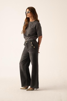 LEMONADA Spodnie jeans dzwony z ozdobnymi guzikami