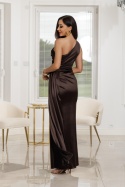 Sukienka maxi LOREN satin / Czekolada