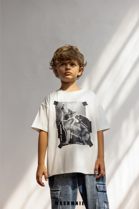 T-shirt Bawełniany śmietanka AW25 MashMnie