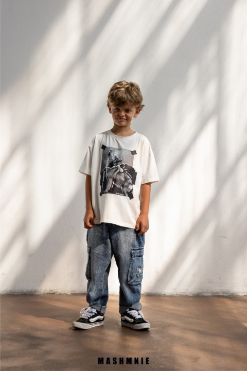 T-shirt Bawełniany śmietanka AW25 MashMnie