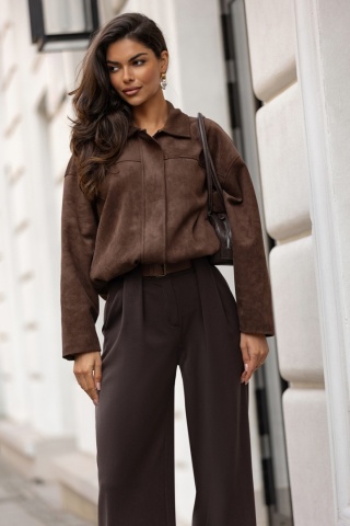 ZAMSZOWA KURTKA Z KOŁNIERZEM CZEKOLADA LALOUS