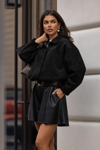 ZAMSZOWA KURTKA Z KOŁNIERZEM CZARNA LALOUS