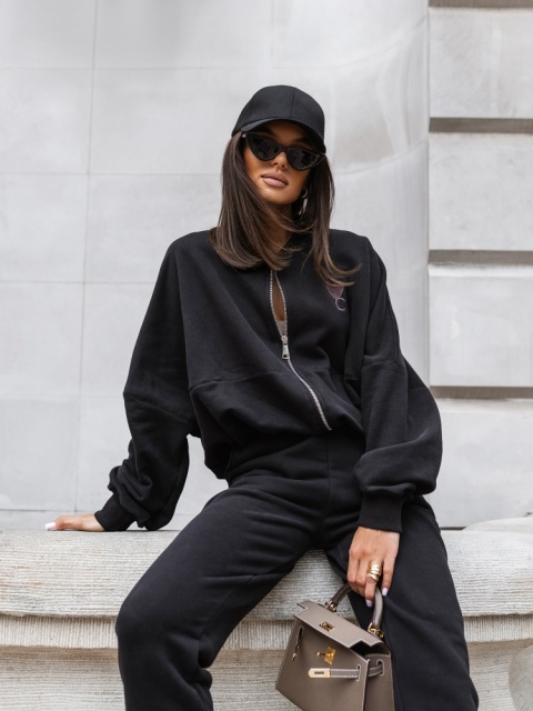 Bluza damska oversize na suwak – czarna COCOMORE