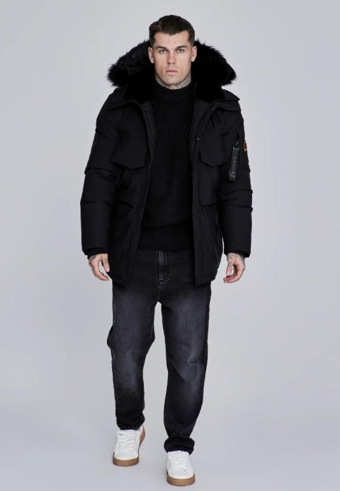 Czarna kurtka zimowa-parka SIKSILK z kapturem Czarna kurtka zimowa-parka SIKSILK z kapturem