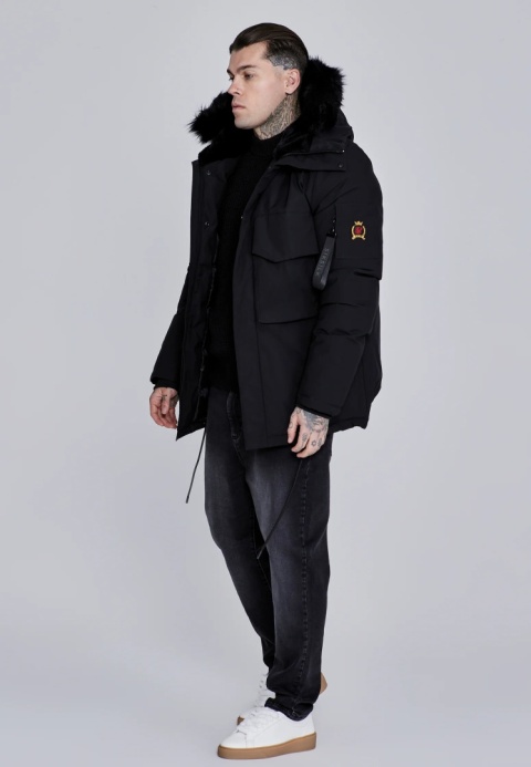 Czarna kurtka zimowa-parka SIKSILK z kapturem Czarna kurtka zimowa-parka SIKSILK z kapturem