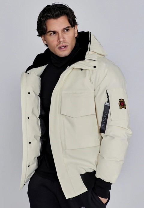 Kurtka Bomber z Kapturem SIK SILK kremowa Kurtka Bomber z Kapturem SIK SILK kremowa