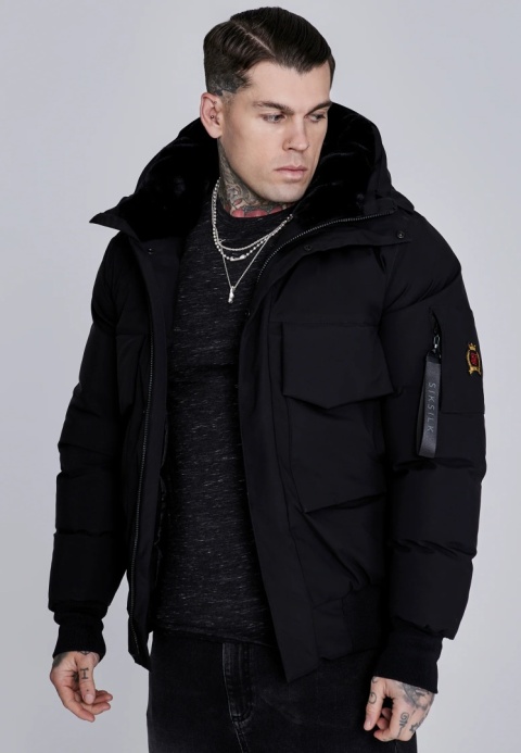 Kurtka Bomber z Kapturem SIK SILK czarny Kurtka Bomber z Kapturem SIK SILK czarny