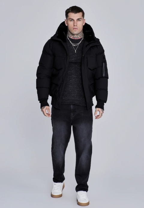 Kurtka Bomber z Kapturem SIK SILK czarny Kurtka Bomber z Kapturem SIK SILK czarny