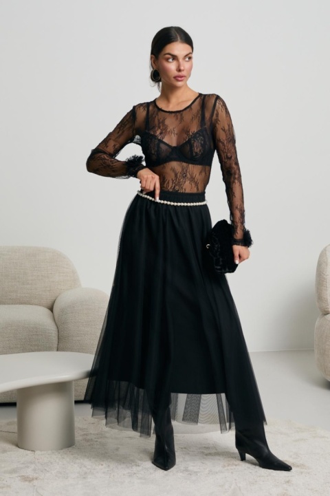 Tiulowa spódnica z paskiem czarna Lalous