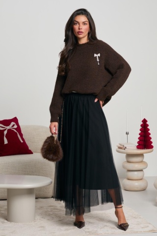 Tiulowa spódnica z paskiem czarna Lalous