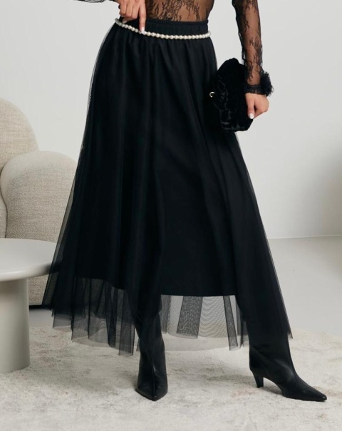 Tiulowa spódnica z paskiem czarna Lalous