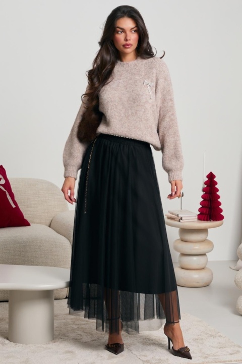 Tiulowa spódnica z paskiem czarna Lalous