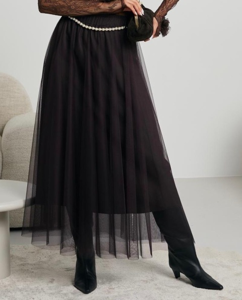 Tiulowa spódnica z paskiem czekoladowa Lalous