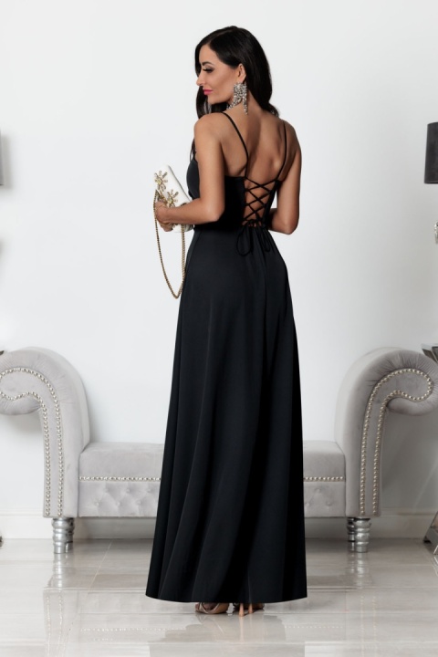 Długa gorsetowa sukienka NATHALIE gładka / czarna