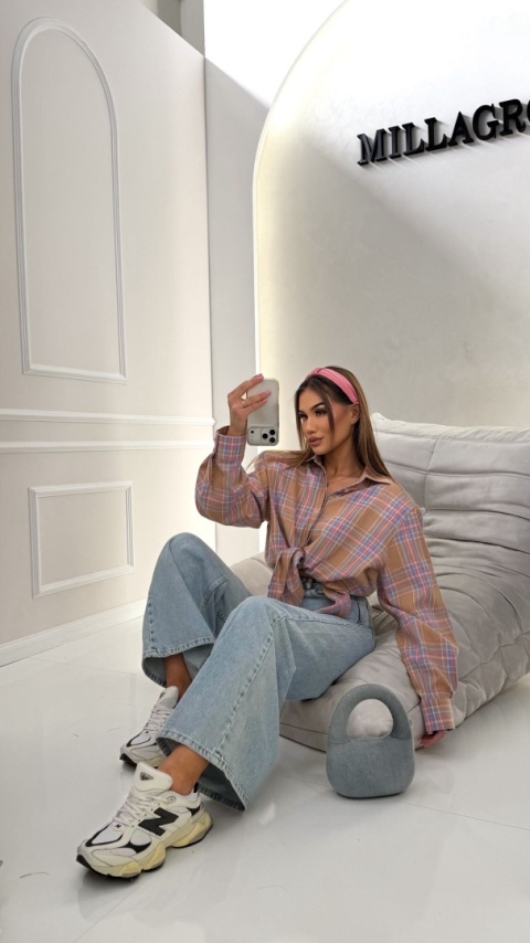 Koszula MILLAGRO w kratę - beżowa