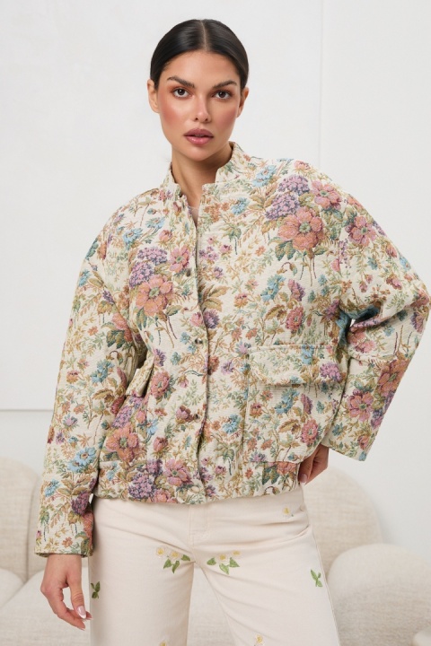 Kurtka żakardowa - kwiatowy print