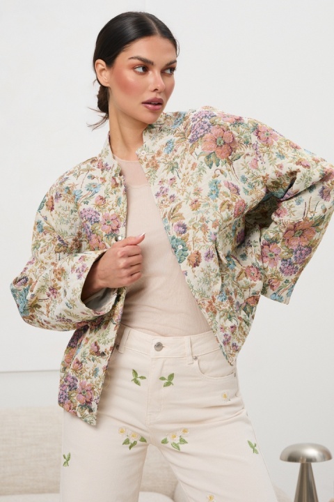 Kurtka żakardowa - kwiatowy print