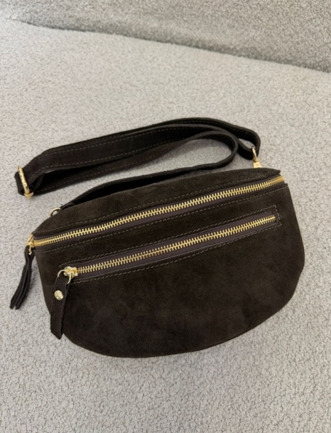 SKÓRZANA NERKA ZAMSZOWA CIEMNY BRĄZ