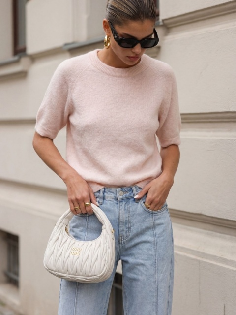 Sweter Cocomore z krótkim rękawem – pudrowy róż