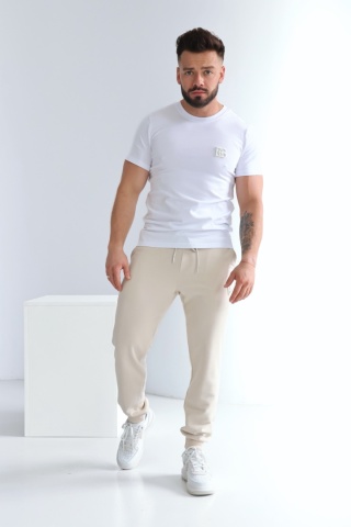 T-SHIRT MĘSKI BG BOND | BIAŁY-JASNY BEŻ