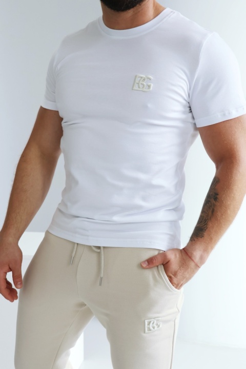 T-SHIRT MĘSKI BG BOND | BIAŁY-JASNY BEŻ