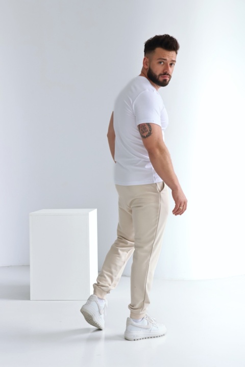 T-SHIRT MĘSKI BG BOND | BIAŁY-JASNY BEŻ