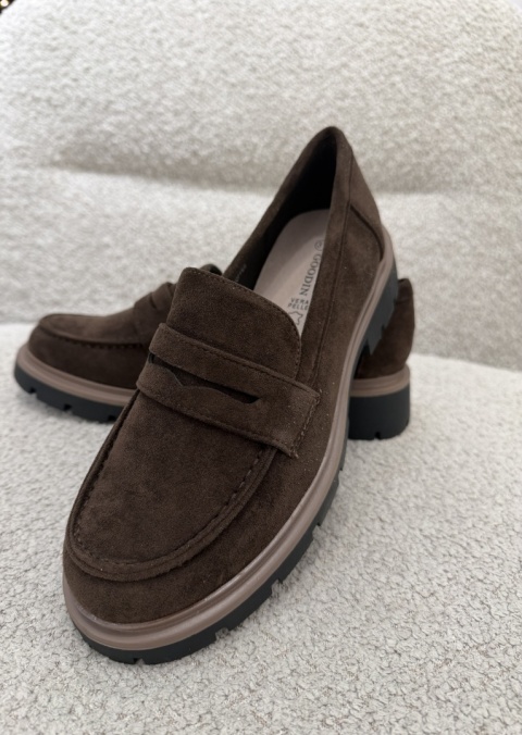 Zamszowe loafersy brązowe-GD-FL26101