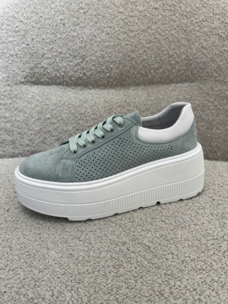 Białe sneakersy na platformie Miętowe - GD-LX1199