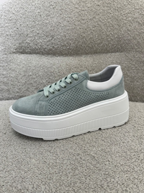 Białe sneakersy na platformie Miętowe - GD-LX1199