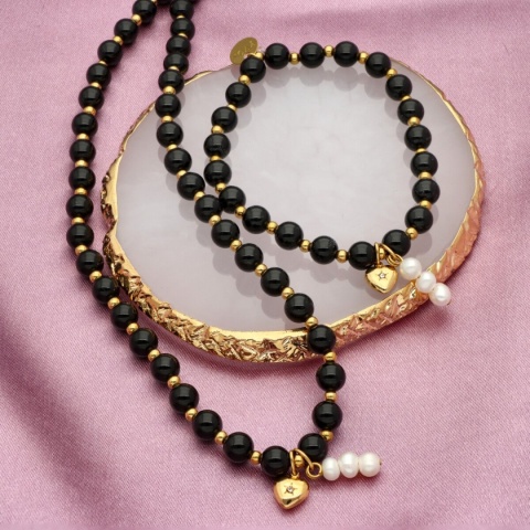 Bransoletka z agatami i perłami B97693