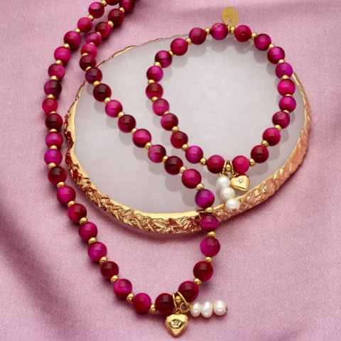 Bransoletka z różowym tygrysim okiem B97694