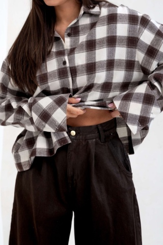 Koszula AVA brązowo-kremowa