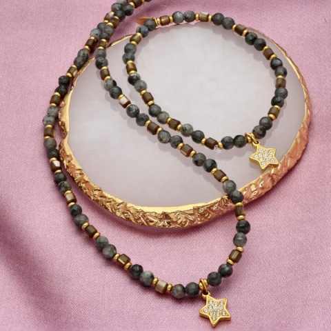 Naszyjnik z agatami i muszlą N97681