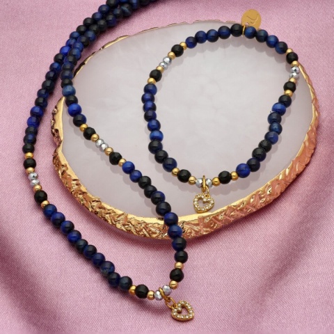 Naszyjnik z granatowym tygrysim okiem N97684