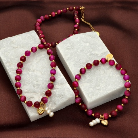 Naszyjnik z różowym tygrysim okiem N97694