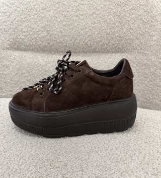 Sneakersy na platformie- Coffee ze skóry naturalnej GD-XW-1041