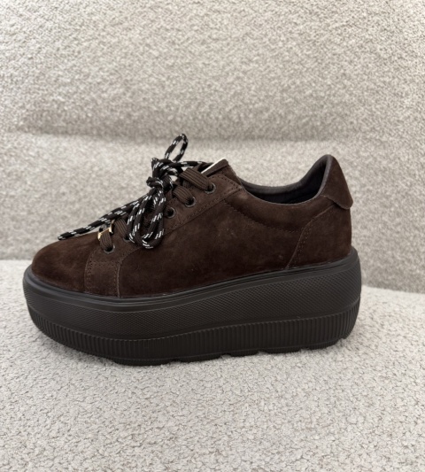 Sneakersy na platformie- Coffee ze skóry naturalnej GD-XW-1041