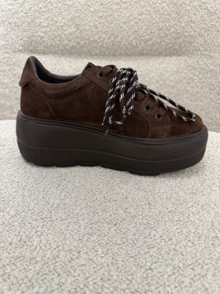 Sneakersy na platformie- Coffee ze skóry naturalnej GD-XW-1041