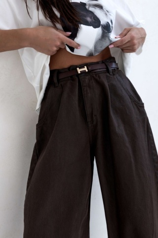 SPODNIE WOSKOWANE JEANS CZEKOLADOWE Sempre