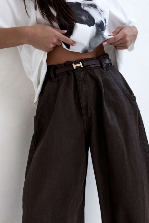 SPODNIE WOSKOWANE JEANS CZEKOLADOWE Sempre