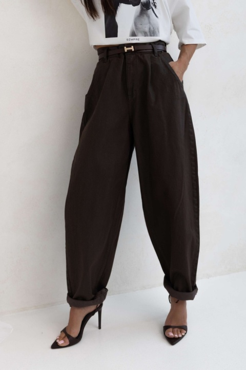 SPODNIE WOSKOWANE JEANS CZEKOLADOWE Sempre
