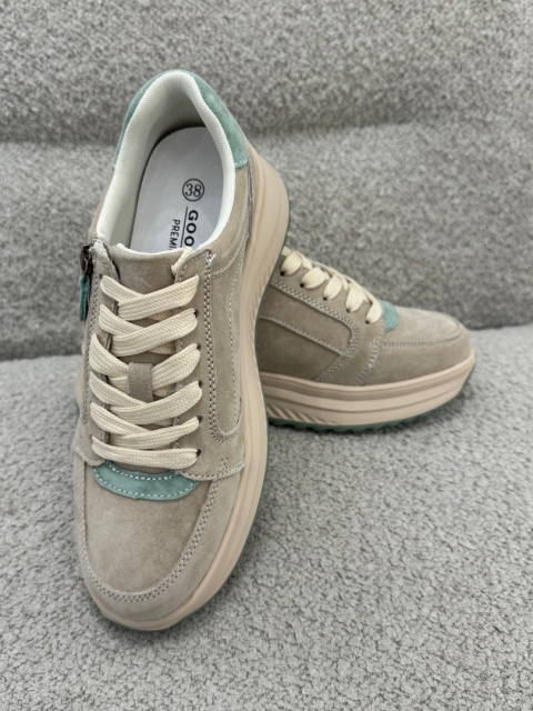 Skórzane sneakersy damskie Beżowe GD-XF-229