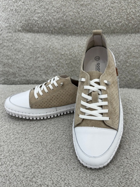 Skórzane sneakersy damskie Beżowe GD-YP-2607