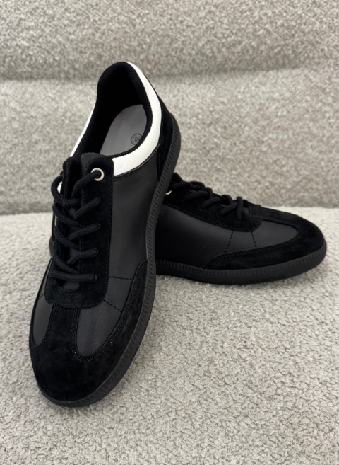 Skórzane sneakersy damskie Czarno-białe GD-XF-153