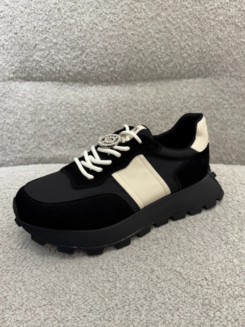 Sneakersy Czarno-Białe ze skóry naturalnej GD-XF-112