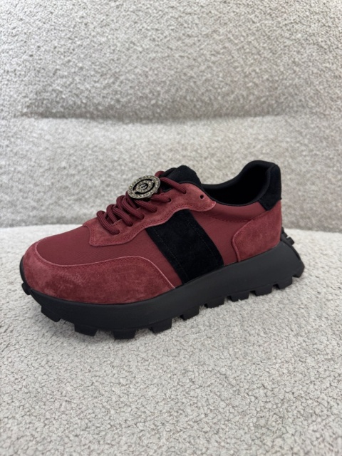 Sneakersy Bordowo-Czarne ze skóry naturalnej GD-XF-112